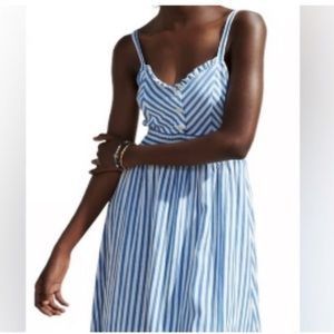 Zara Striped Blue & White Linen Blend Midi Dress in Small